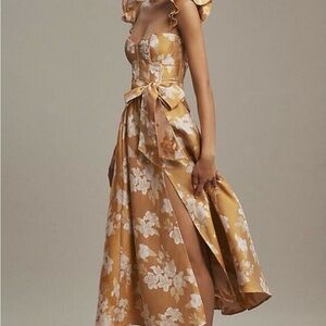 V. Chapman Gold Floral Midi Dress